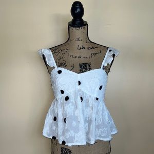 Polka Dot Ruffle Trim Peplum Top